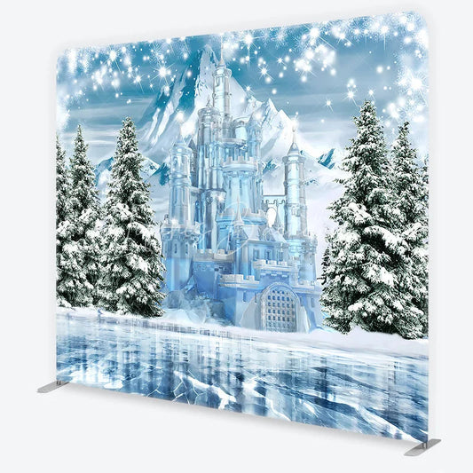 Lofaris Winter Ice Castle Tension Fabric Backdrop Snow Mountain and Pine Trees Background Magical Fairy Tale Holiday Decor