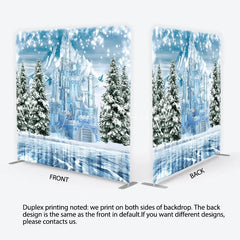 Lofaris Winter Ice Castle Tension Fabric Backdrop Snow Mountain and Pine Trees Background Magical Fairy Tale Holiday Decor