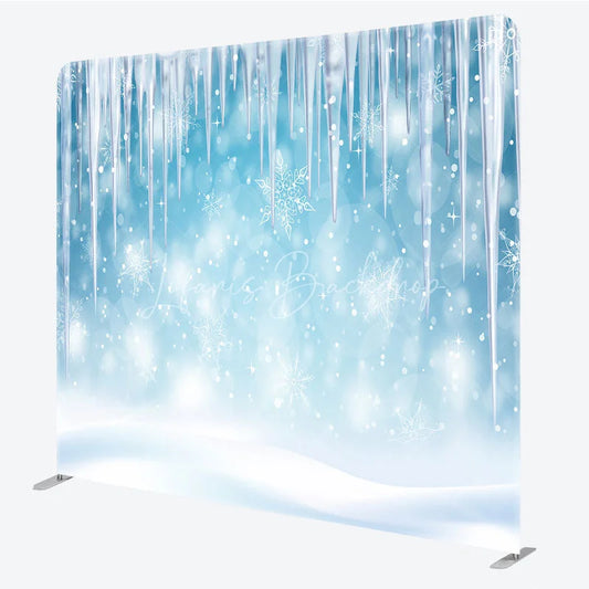 Lofaris Winter Icicle Tension Fabric Backdrop Frozen Blue Snow Background Ice Crystal Party Decoration