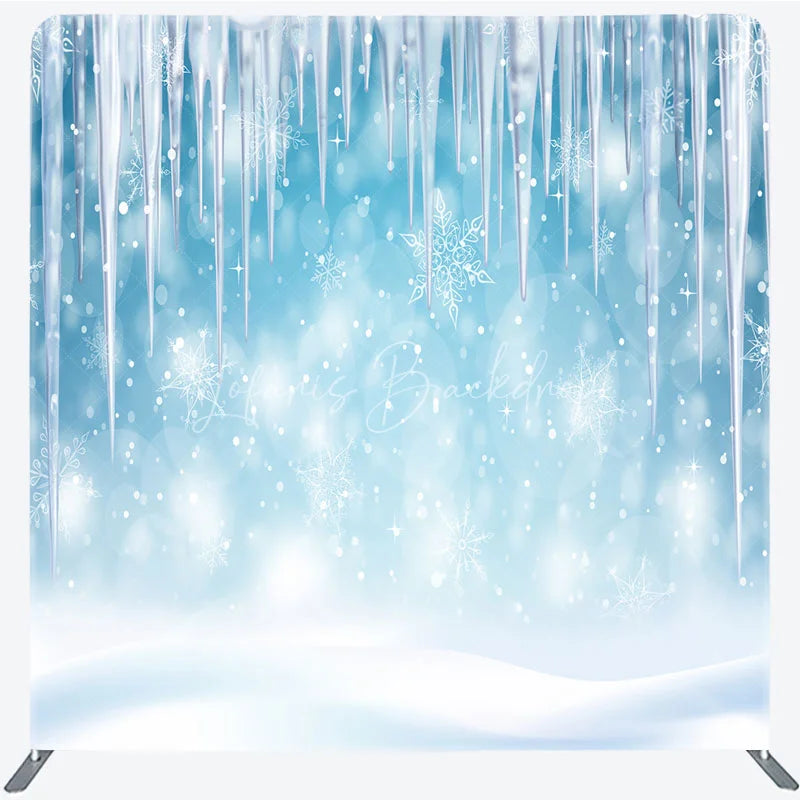 Lofaris Winter Icicle Tension Fabric Backdrop Frozen Blue Snow Background Ice Crystal Party Decoration