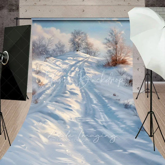 Lofaris Winter Landscape Sweep Backdrop Snowy Hill Birch Tree Photography Background Nature Scenic Painting Holiday Party Decoration