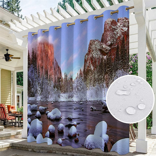 Lofaris Winter Landscape Waterproof Printed Outdoor Curtains For Porch