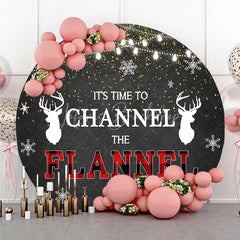 Lofaris Winter Lumberjack Round Backdrop Channel The Flannel Party Decoration Rustic Plaid Elk Background