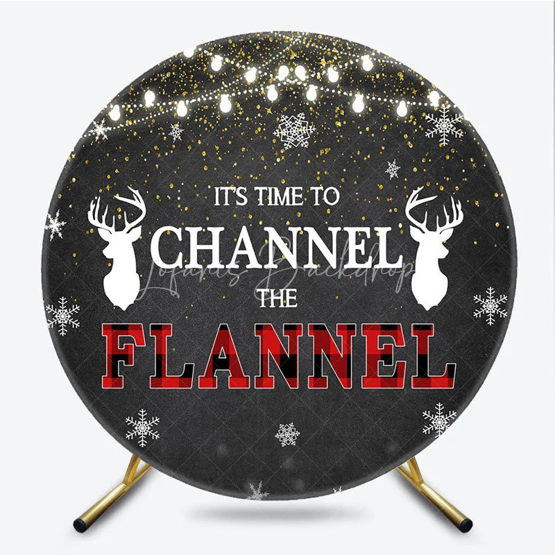 Lofaris Winter Lumberjack Round Backdrop Channel The Flannel Party Decoration Rustic Plaid Elk Background