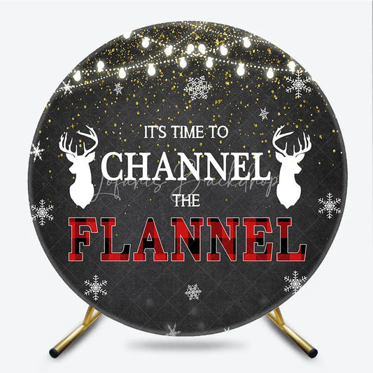 Lofaris Winter Lumberjack Round Backdrop Channel The Flannel Party Decoration Rustic Plaid Elk Background