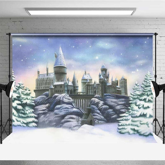 Lofaris Winter Magic School Castle Backdrop Snow Covered Wizarding World Scenery Fantasy Movie Themed Photography Prop