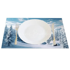 Lofaris Winter Mountain Set of 4 Placemats Snowy Forest Landscape Scenic Holiday Christmas Table Mats Decor