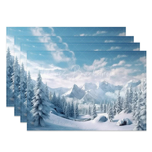 Lofaris Winter Mountain Set of 4 Placemats Snowy Forest Landscape Scenic Holiday Christmas Table Mats Decor