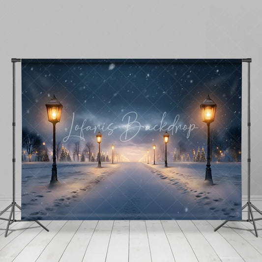 Lofaris Winter Night Street Lamp Backdrop Snowy Path Tree Photography Background Christmas Eve Holiday Party Decoration