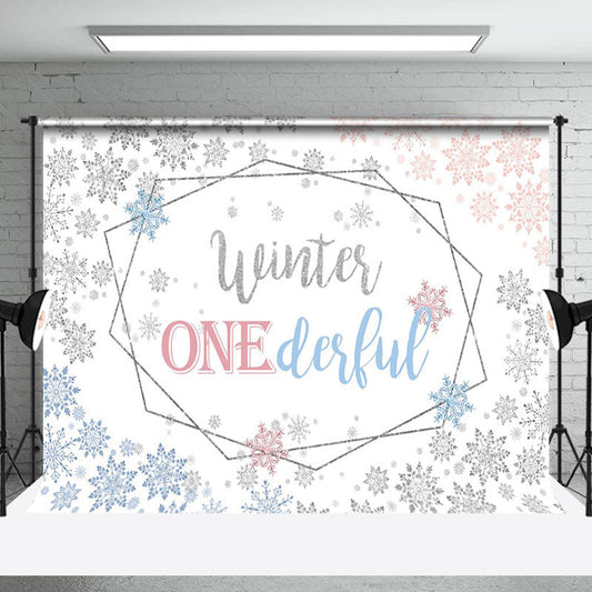 Lofaris Winter One Derland Pink Blue Gender Reveal Backdrop