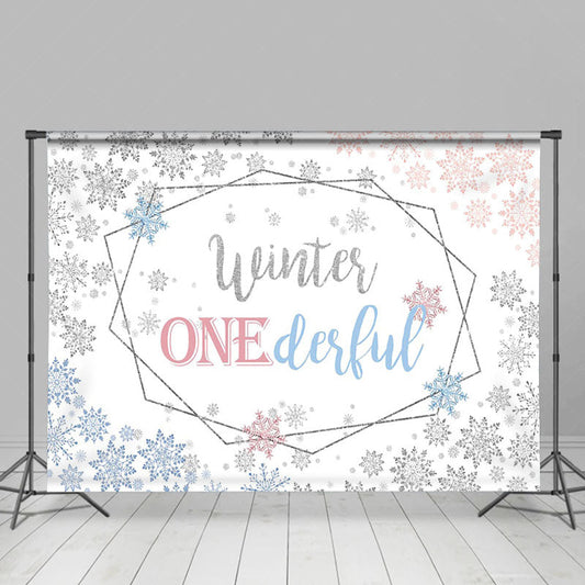 Lofaris Winter One Derland Pink Blue Gender Reveal Backdrop