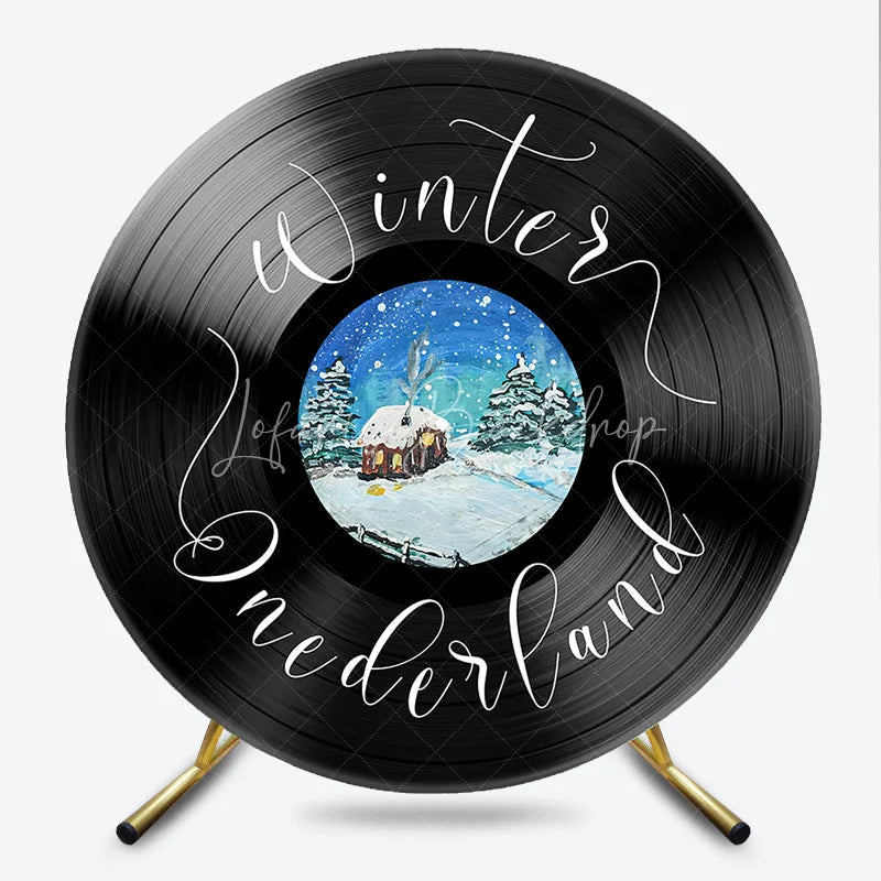 Lofaris Winter Onederland 1st Birthday Vinyl Record Round Backdrop Snowy Cabin Music Theme First Decor