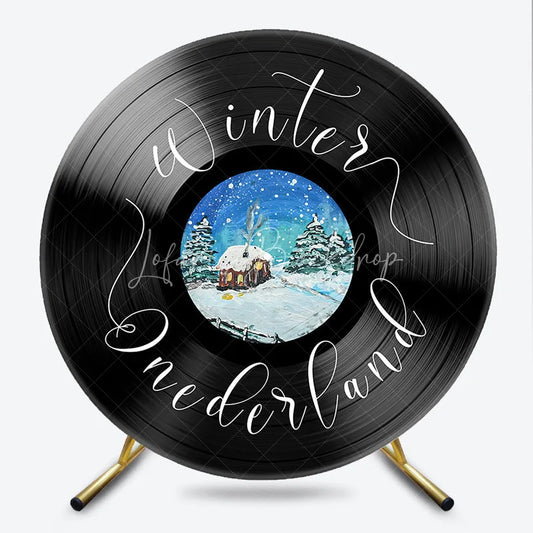 Lofaris Winter Onederland 1st Birthday Vinyl Record Round Backdrop Snowy Cabin Music Theme First Decor