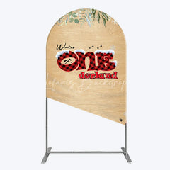 Lofaris Winter Onederland Arch Backdrop Rustic Wood Bear Plaid 1st Birthday Prop