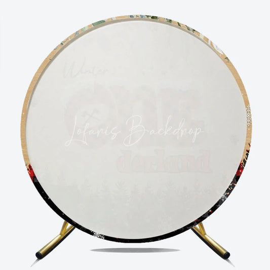 Lofaris Winter Onederland First Birthday Round Backdrop Lumberjack Buffalo Plaid with Bear Rustic Woodland Party Decor