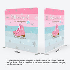 Lofaris Winter Pink Roll On Over Ice Skating Party Backdrop