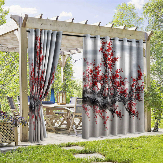 Lofaris Winter Red Plum Waterproof Printed Outdoor Curtains