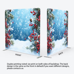 Lofaris Winter Snow and Pine Branch Double-Sided Tension Fabric Backdrop Christmas Red Berries Holiday Party Photo Booth