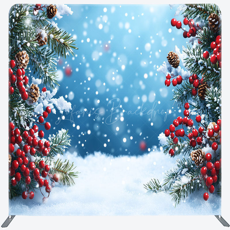 Lofaris Winter Snow and Pine Branch Double-Sided Tension Fabric Backdrop Christmas Red Berries Holiday Party Photo Booth