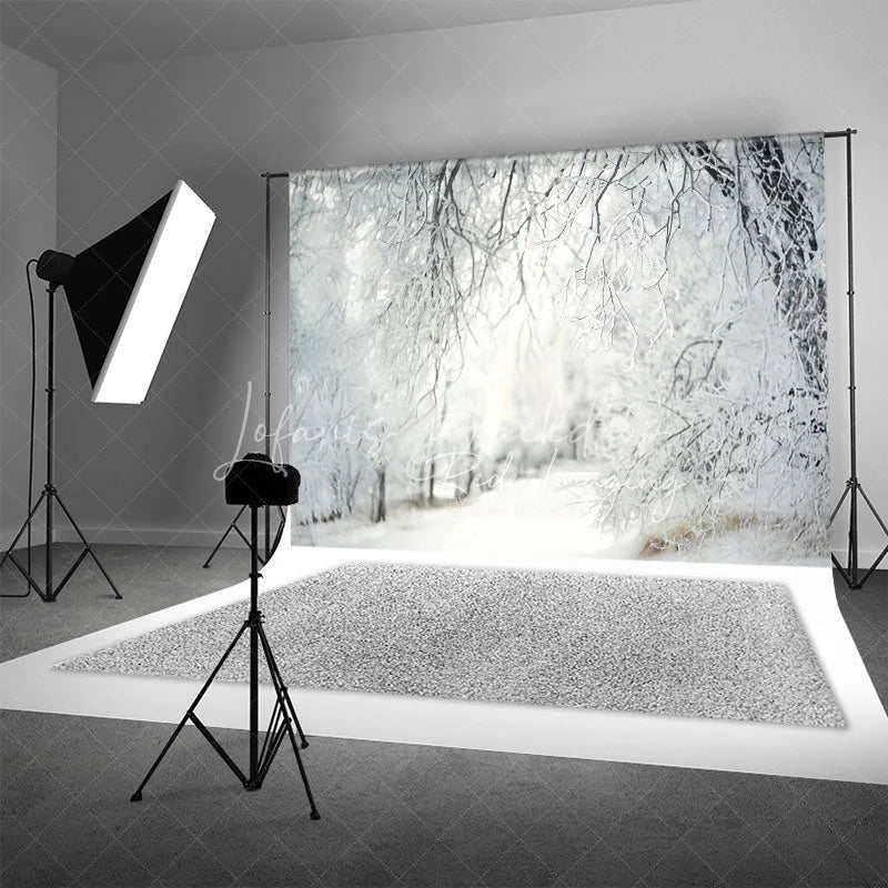 Lofaris Winter Snow Forest Backdrop White Frosty Trees and Icy Branches Photography Background for Christmas Holiday