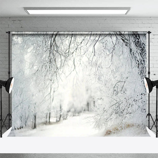 Lofaris Winter Snow Forest Backdrop White Frosty Trees and Icy Branches Photography Background for Christmas Holiday