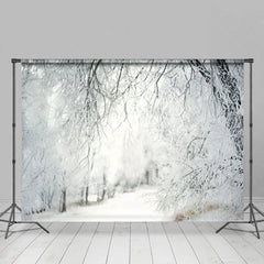 Lofaris Winter Snow Forest Backdrop White Frosty Trees and Icy Branches Photography Background for Christmas Holiday