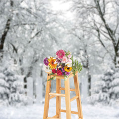 Lofaris Winter Snow Forest Photography Backdrop White Gate to an Enchanted Woods Magical Holiday Photo Background