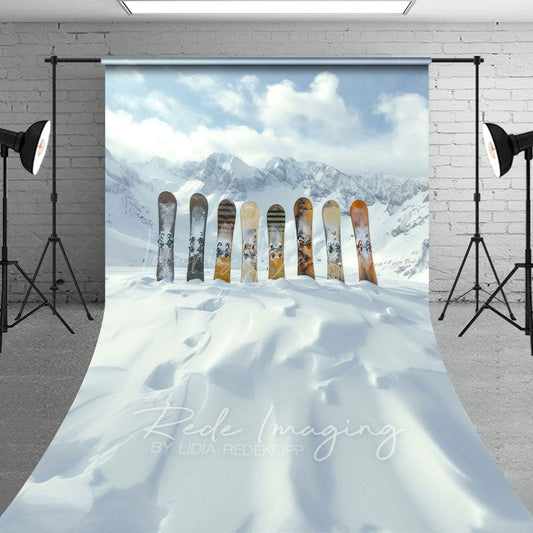 Lofaris Winter Snow Mountain Snowboards Sweep Photo Backdrop