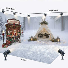 Lofaris Winter Snow Teepee Room Set Backdrop Christmas Santa Helpers Dog Stand Photography Studio Prop