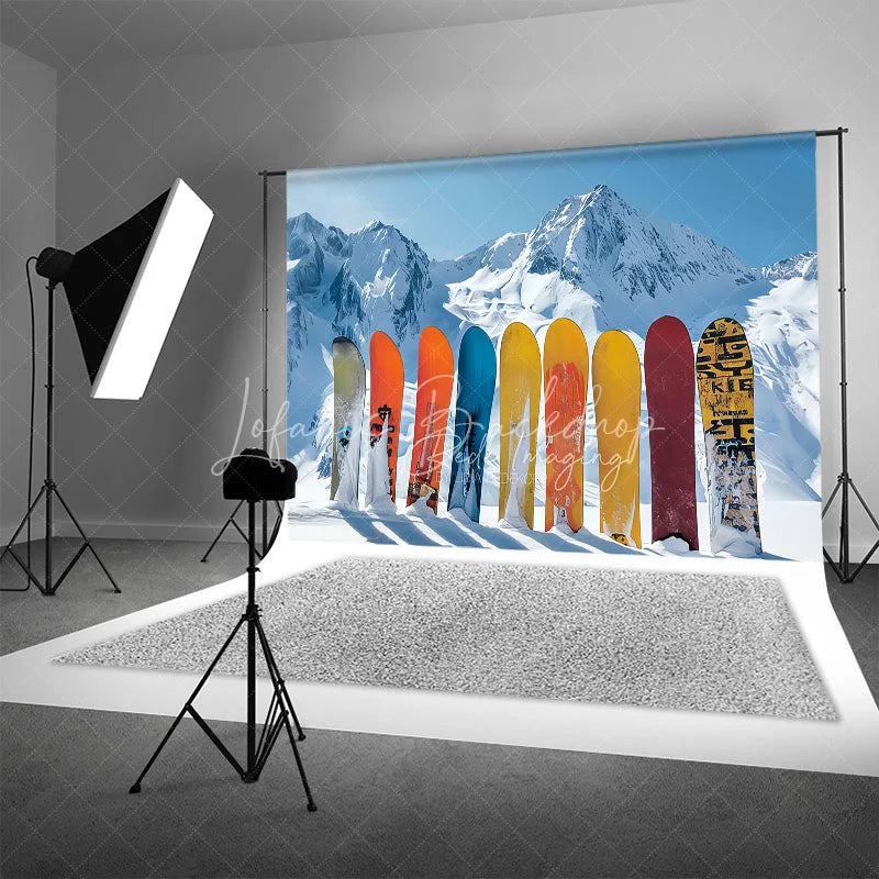 Lofaris Winter Snowboard Backdrop Ski Mountain Snow Photography Background Extreme Sports Sporty Holiday Party Decoration