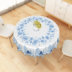 Lofaris Winter Snowflake and Tree Round Tablecloth Blue Forest Silhouette Christmas Holiday Dining Table Decor