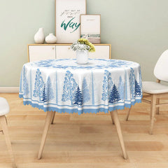 Lofaris Winter Snowflake and Tree Round Tablecloth Blue Forest Silhouette Christmas Holiday Dining Table Decor