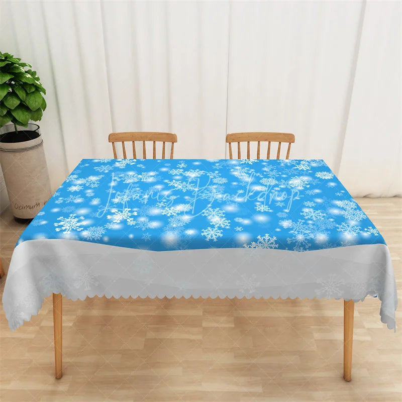 Lofaris Winter Snowflake Rectangle Tablecloth Blue with White Snowflakes Christmas Holiday Table Cover Decor