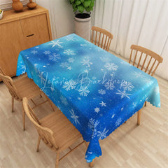 Lofaris Winter Snowflake Rectangle Tablecloth Bright Blue with White Snowflakes Frozen Christmas Table Cover