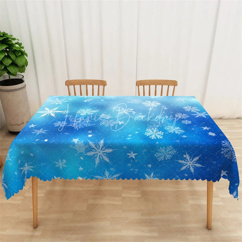 Lofaris Winter Snowflake Rectangle Tablecloth Bright Blue with White Snowflakes Frozen Christmas Table Cover