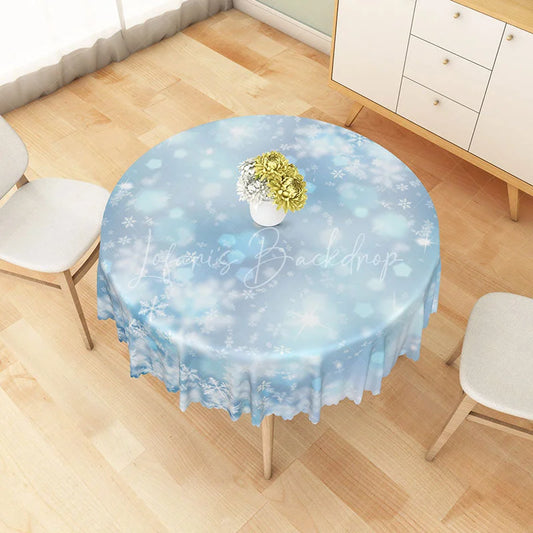Lofaris Winter Snowflake Round Tablecloth Blue Bokeh Lights Print Elegant Holiday and Christmas Party Decor