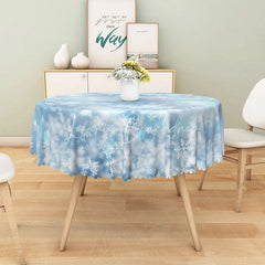 Lofaris Winter Snowflake Round Tablecloth Blue Bokeh Lights Print Elegant Holiday and Christmas Party Decor