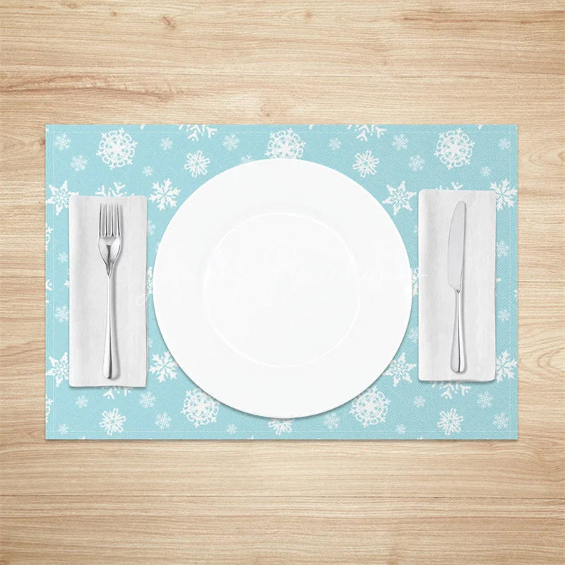 Lofaris Winter Snowflake Set of 4 Placemats Light Blue and White Frozen Christmas Holiday Table Mats