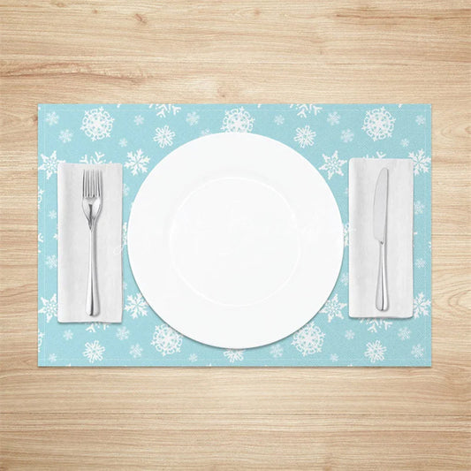 Lofaris Winter Snowflake Set of 4 Placemats Light Blue and White Frozen Christmas Holiday Table Mats