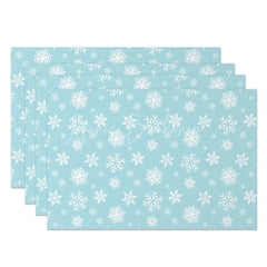 Lofaris Winter Snowflake Set of 4 Placemats Light Blue and White Frozen Christmas Holiday Table Mats