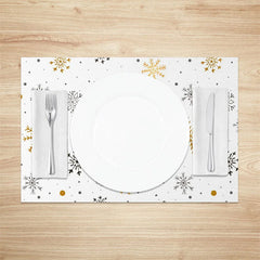 Lofaris Winter Snowflake Set of 4 Placemats White with Gold and Black Snowflakes Modern Holiday Table Mats
