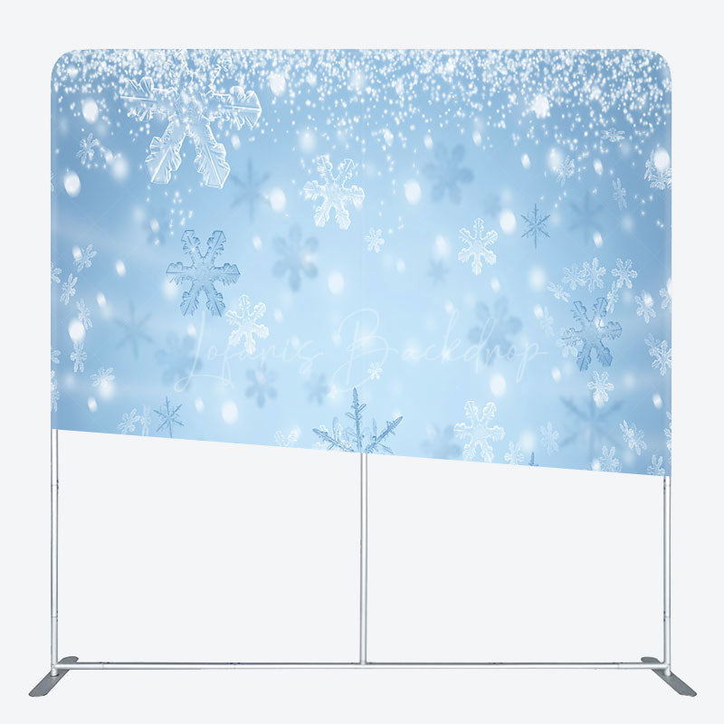 Lofaris Winter Snowflakes Double-Sided Tension Fabric Backdrop Blue Frozen Theme for Christmas Holiday Party Photo Booth