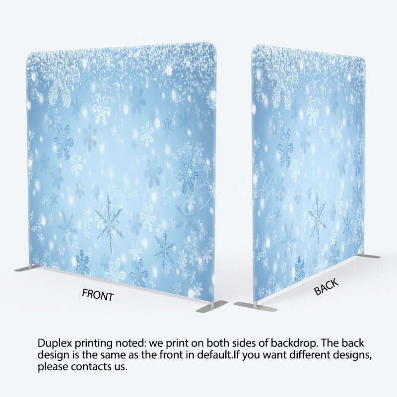 Lofaris Winter Snowflakes Double-Sided Tension Fabric Backdrop Blue Frozen Theme for Christmas Holiday Party Photo Booth