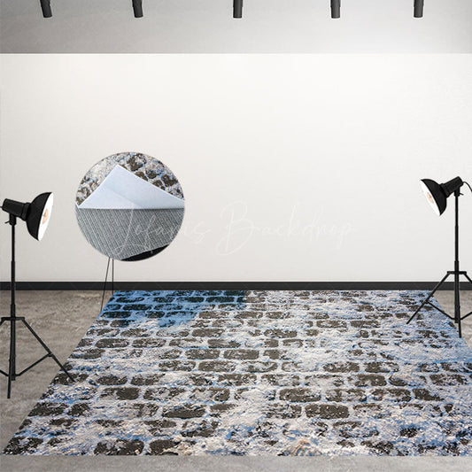 Lofaris Winter Snowy Brick Pavement Fabric Floor Backdrop