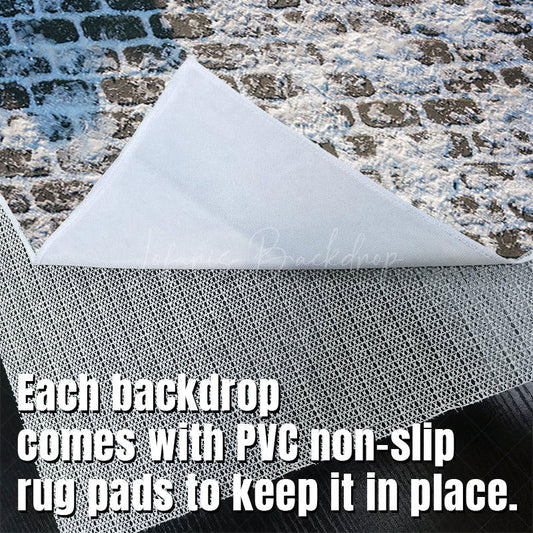 Lofaris Winter Snowy Brick Pavement Fabric Floor Backdrop