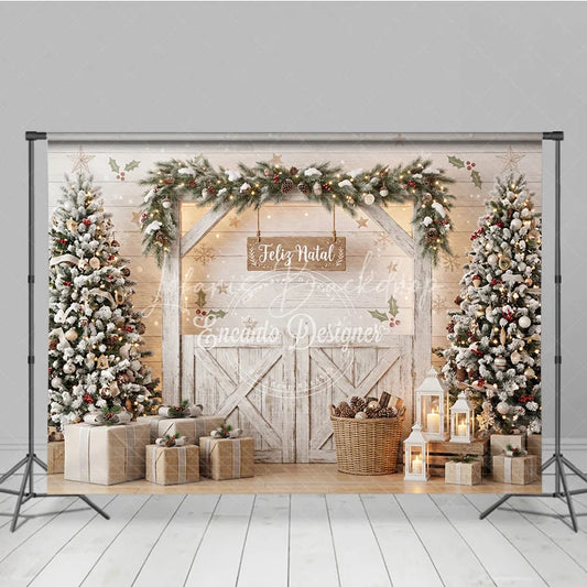Lofaris Winter Snowy Christmas Tree Holiday Backdrop Cozy Cabin Window Photography Background Festive Seasonal Party Decor