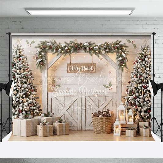 Lofaris Winter Snowy Christmas Tree Holiday Backdrop Cozy Cabin Window Photography Background Festive Seasonal Party Decor