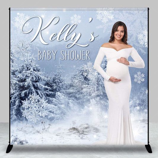 Lofaris Winter Snowy Forest Custom Photo Baby Shower Backdrop