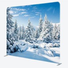 Lofaris Winter Snowy Forest Tension Fabric Backdrop Blue Sky Pine Tree Nature Background Wonderland Scenic Decoration