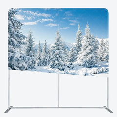 Lofaris Winter Snowy Forest Tension Fabric Backdrop Blue Sky Pine Tree Nature Background Wonderland Scenic Decoration